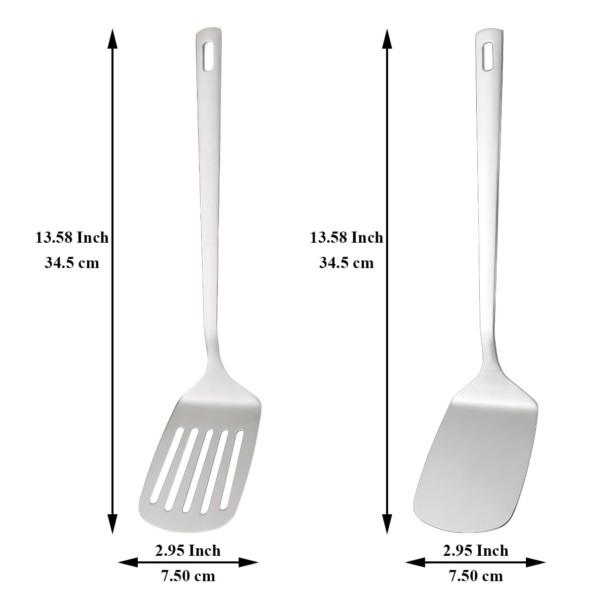 Kyraton Stainless Steel Spatulas Set, Silver Slotted Turner, Solid Turner, Kitchen Spatulas for Nonstick Cookware, Dishwasher Safe, Easy to Clean
