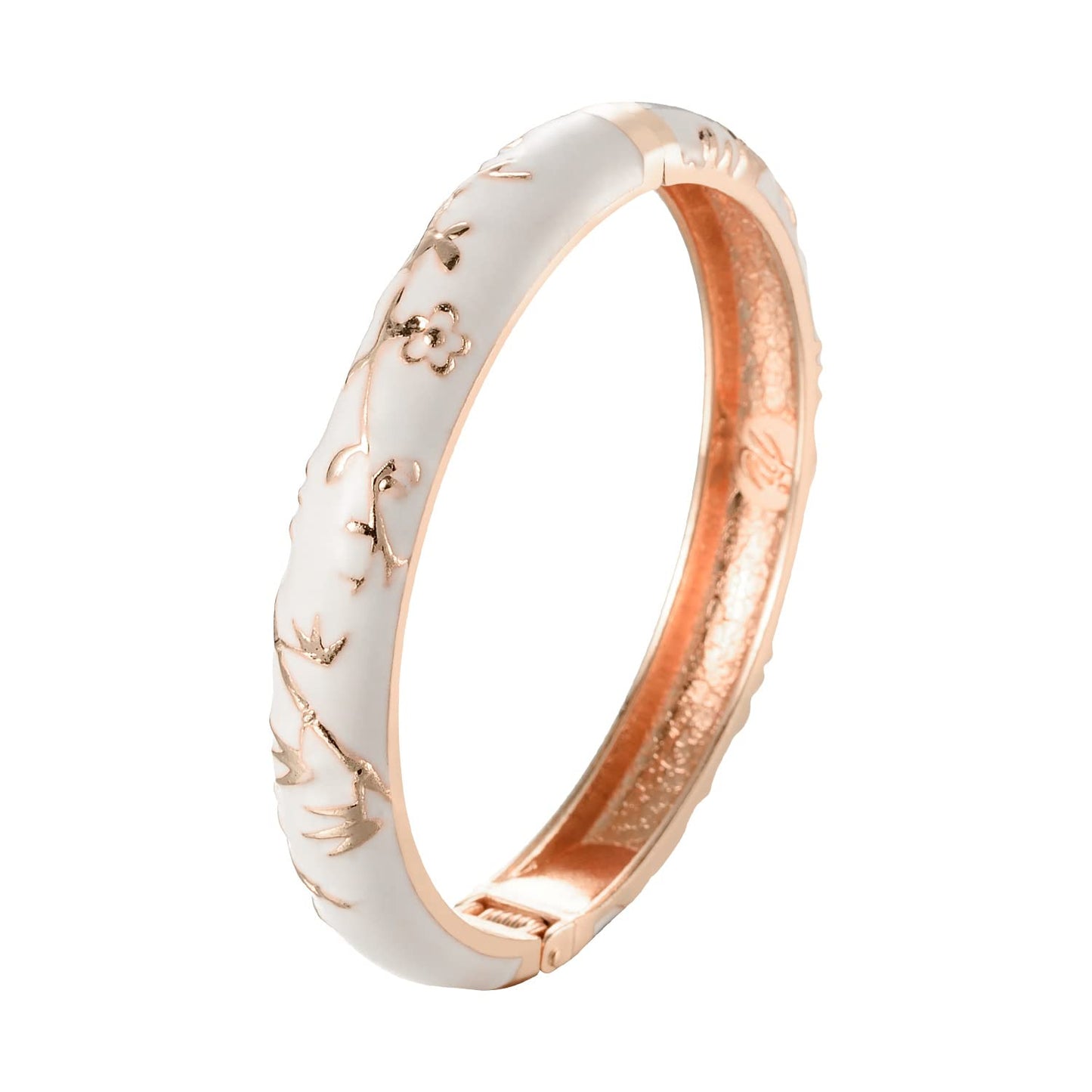 UJOY Flowers Bracelet Multi-Colors Cloisonne Wedding Jewelry Gift Women Enameled Bangles Opening Hinged 55A117 Bamboo White