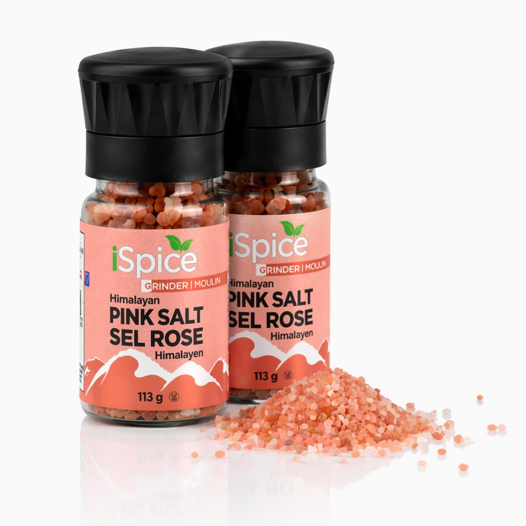 ISpice Kitchen Essentials 6-Pack Spice Grinder Set with Himalayan Pink Salt, Black Peppercorn, and Crushed Red Pepper, 6 Items