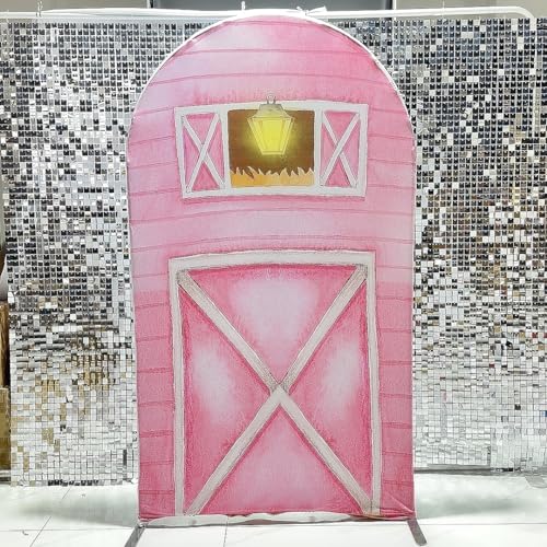 HUAYI Pink Farm Barn Arch Backdrop Cover, Polyester, 2.5ft * 6ft, Ideal for Baptism, Bridal Shower, Birthday, GX237 - color: Gx237-arch Cover, size: W2.5ft by H6ft (75cm by 180cm)