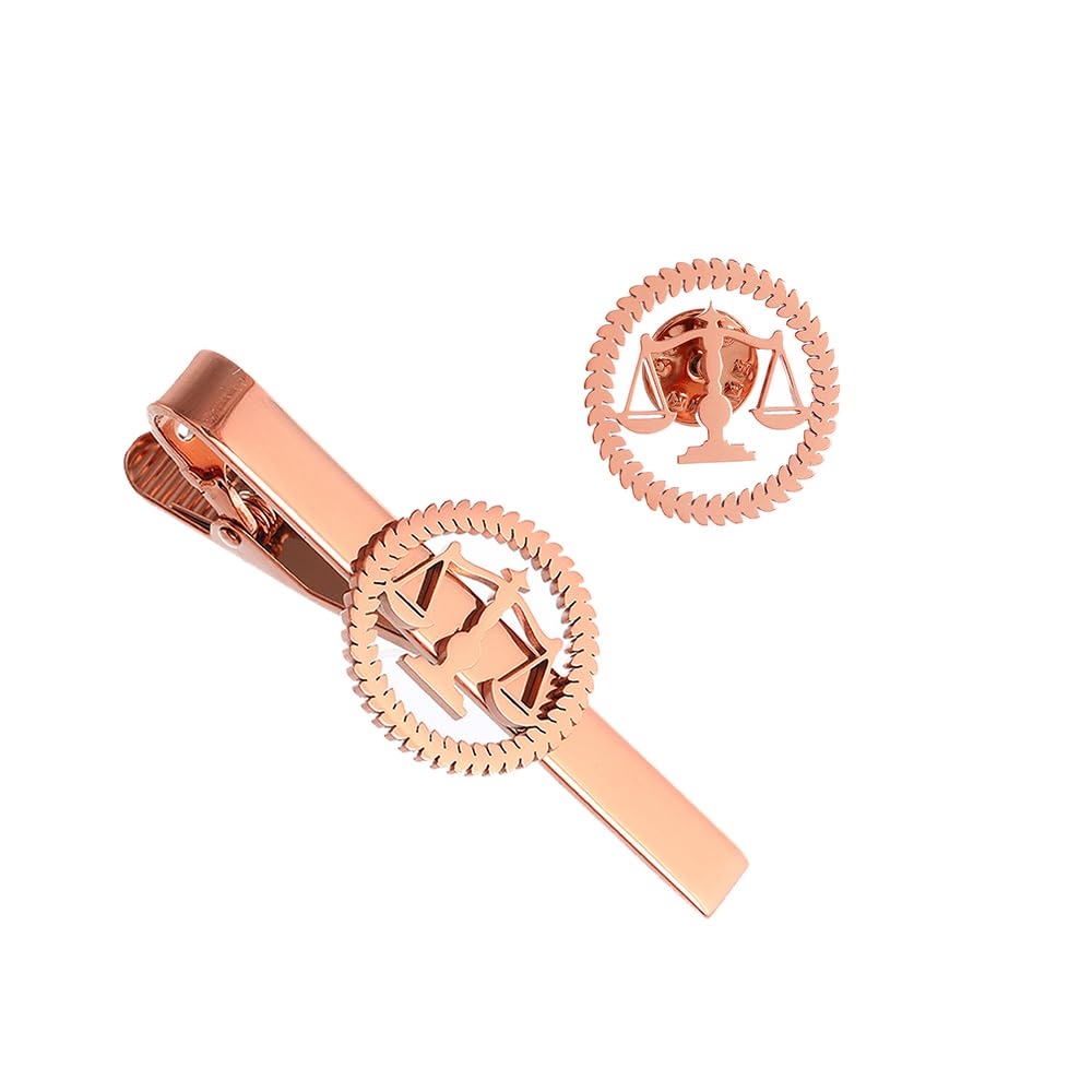Metal Balance Badges Suit Brooch Libra Scales Brooches For Men (rose gold pin+tie clip)