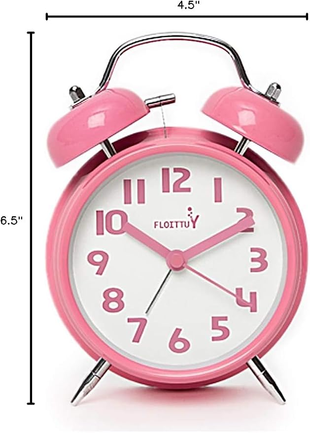FLOITTUY {Loud Alarm for Deep Sleepers) 4'' Twin Bell Alarm Clock with Backlight for Bedroom and Home Decoration(Pink)
