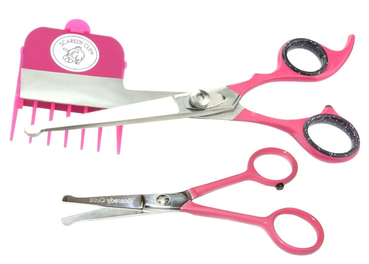 Scaredy Cut NO Buzz Dog Clippers, Tiny Trim Safety Scissor. A Silent Low Noise Pet Grooming Clipper, Right Handed Pink