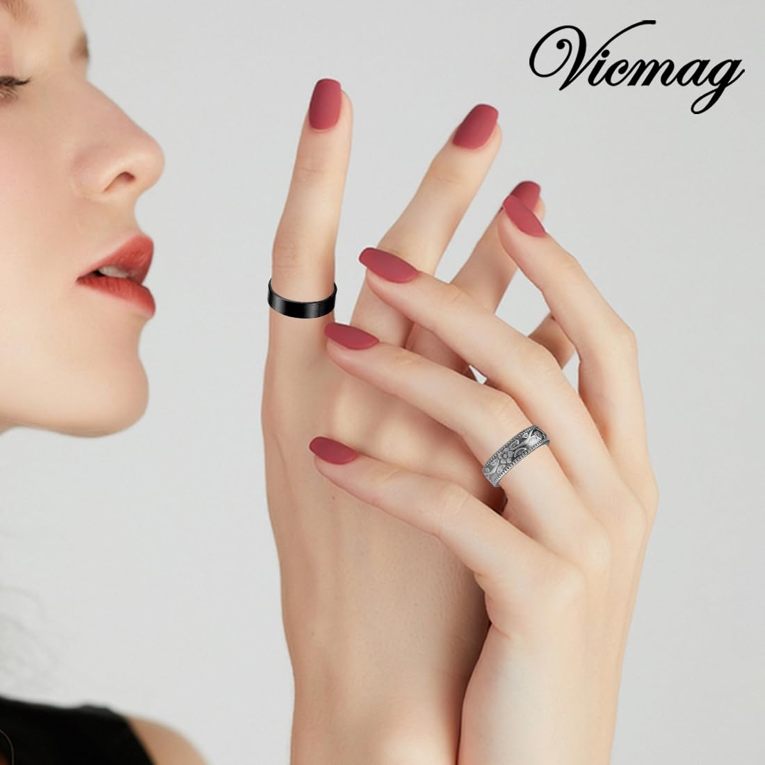 Vicmag Copper Magnetic Ring for Women, Magnetic Rings Ladies Fingers Thumb 100% Solid Pure Copper Jewelry Gift Adjustable (4PCS Snake+Plum+Surface)