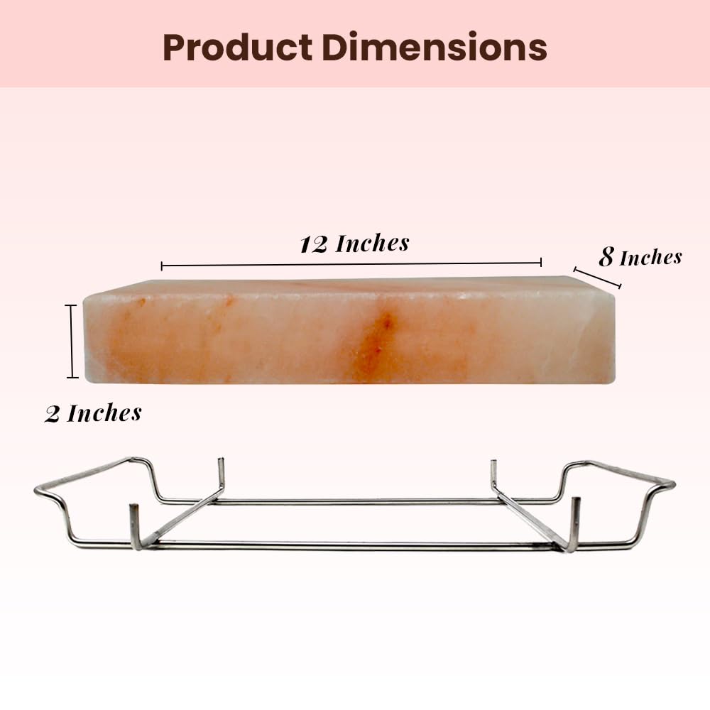 POHS 2 INCHES THICK Himalayan Salt Block For Grilling, Searing, Cooking, BBQ, Himalayan Salt Slab with Premium Quality Stainless Steel Holder 12x8x2 Inches