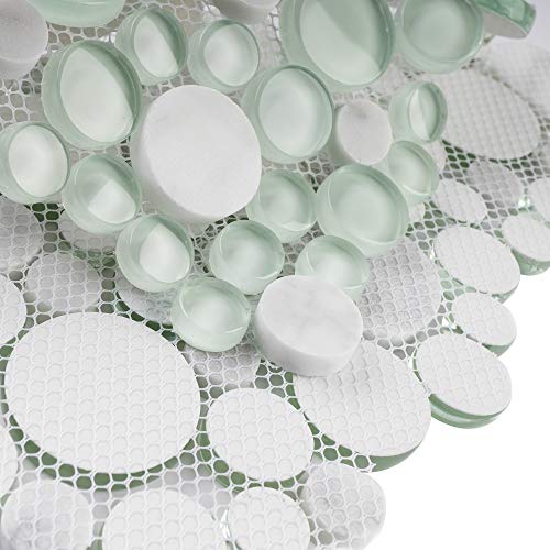 Tenedos Bubbles Snow Dove Glass and White Marble Mosaic Tile, Frosted & Polished Finish, 10.5"x10.5" Mesh Mounted for Wall, Backsplash & Bathroom Use