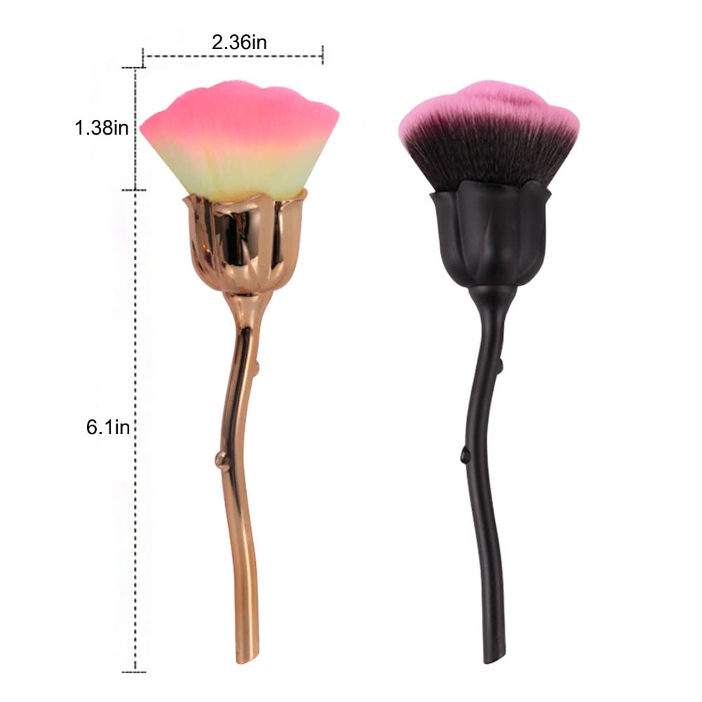 2pcs Nail Dust Brushes, Nail Art Dust Powder Remover, Large Rose Soft Nail Clean Up Art Brushes Makeup Blush Brushes for Powder Cosmetic Manicure Brush Nail Art Tools