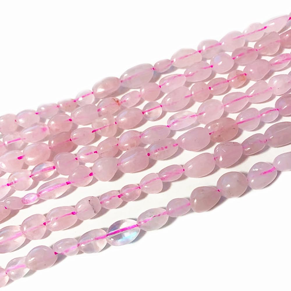 jodaying 6-8mm Natural Rose Quartz Nuggets Oval Free Tumbled Pebble Semi Precious Gemstone Loose Stone Beads Approx 15.5 inch for DIY Jewelry Making