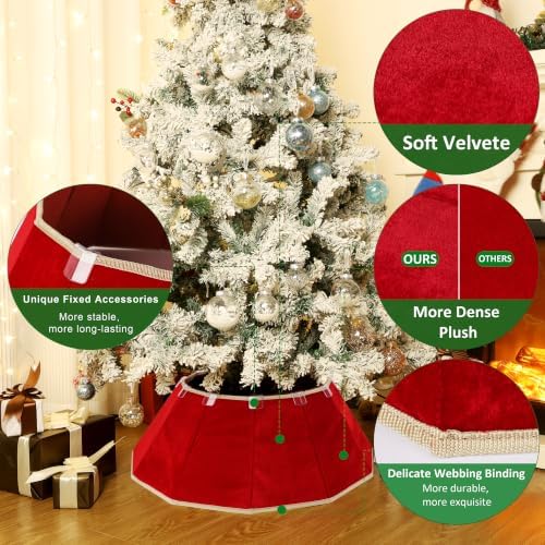 Blissun Christmas Tree Collar, Velvet Foldable Christmas Tree Ring, Christmas Tree Skirt for Artificial Christmas Trees Decoration
