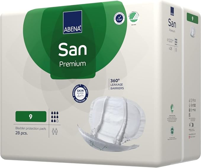 Abena San Premium Incontinence Pads, Heavy Absorbency, (Sizes 8 to 11), Size 9, 112 Count