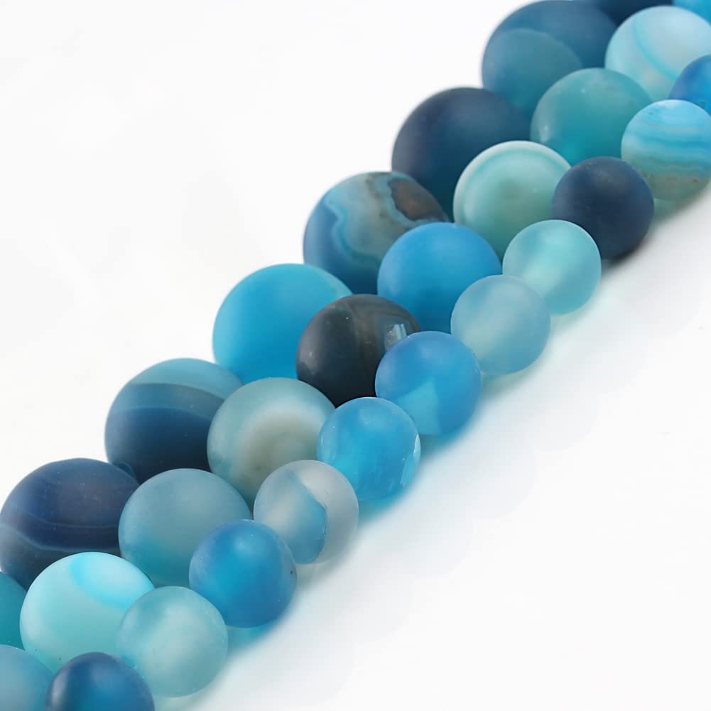 Song Xi Blue Frosted Striped Agate Beads 6mm Natural Stone Beads for Jewelry Making Gemstone Beads