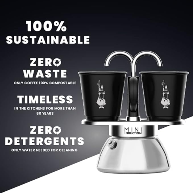 Bialetti Mini Express Induction Coffee Maker, Aluminium, Black, 2 Cups