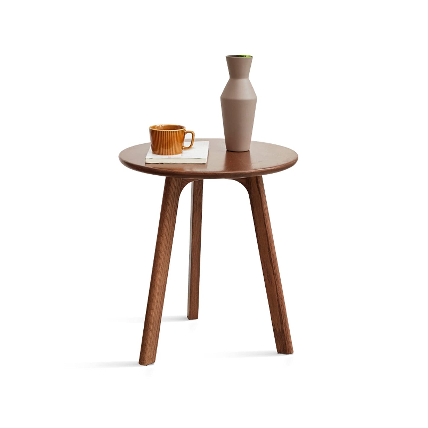 LIFE SKY Round End Table: Modern Solid Oak Wood Side Table with Three-Leg Design - Compact Balcony Plant Stand for Small Spaces & Urban Apartments
