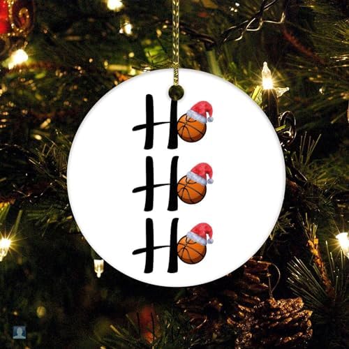 Ho Ho Ho Basketball Santa Hat Christmas Ornament Basketball Player Gifts Double-Sided Printed 3" Ceramic Christmas Ornament Christmas Xmas Tree Ornament Decoration Hanging Pendant Decor