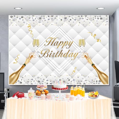 6x4ft Happy Birthday Backdrop Luxury Diamonds Headboard Texture Photography Background for Birthday Adult Champagne Party Decorations Photo Booth Props - size: 6X4FT