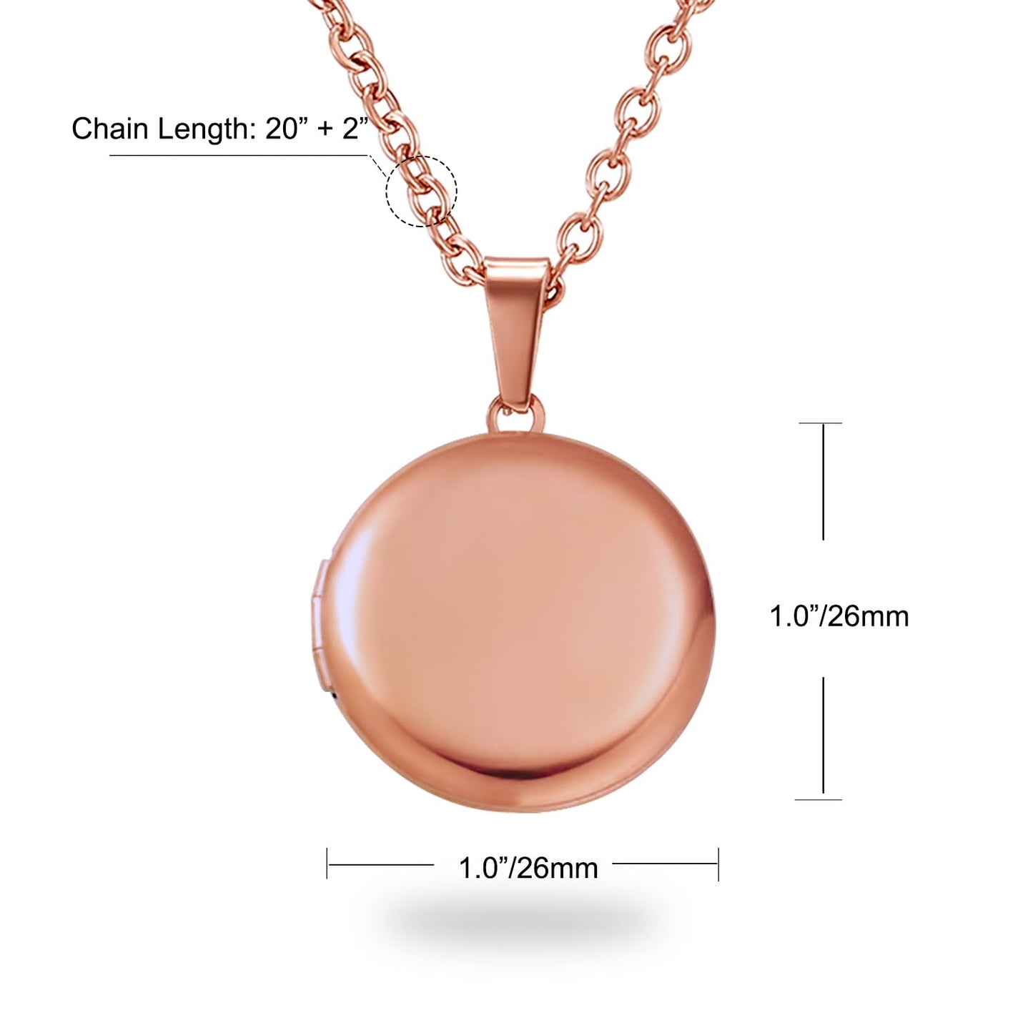 Rose Gold Glossy Round Locket Necklace Personalized Necklaces for Women Custom Lockets with Picture Inside Customized Texts Engraved Gifts for Mom Daughter