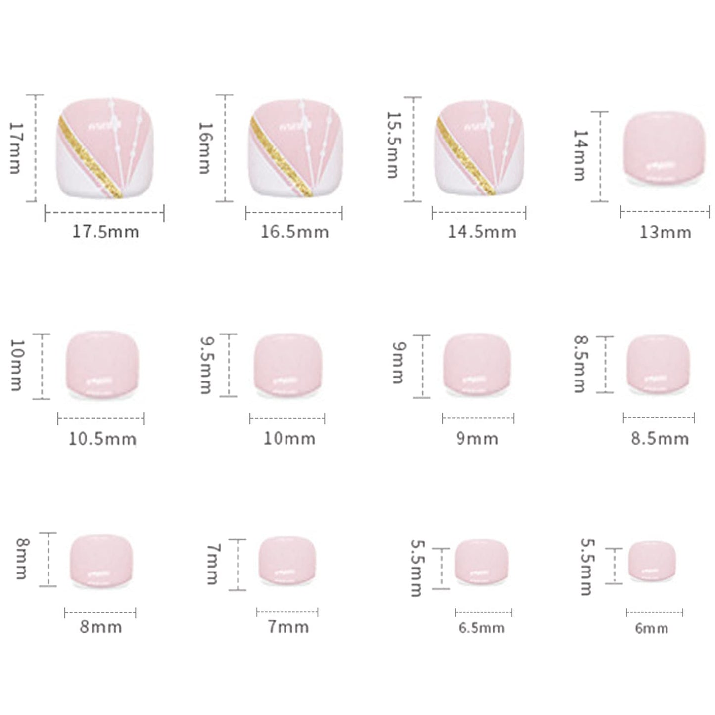 Artificial Acrylic Fake Nails - Full Cover Reusable False Toenails with Glue Set, Press On Toenails with Designs, Peel and Stick Nail Polish Designs