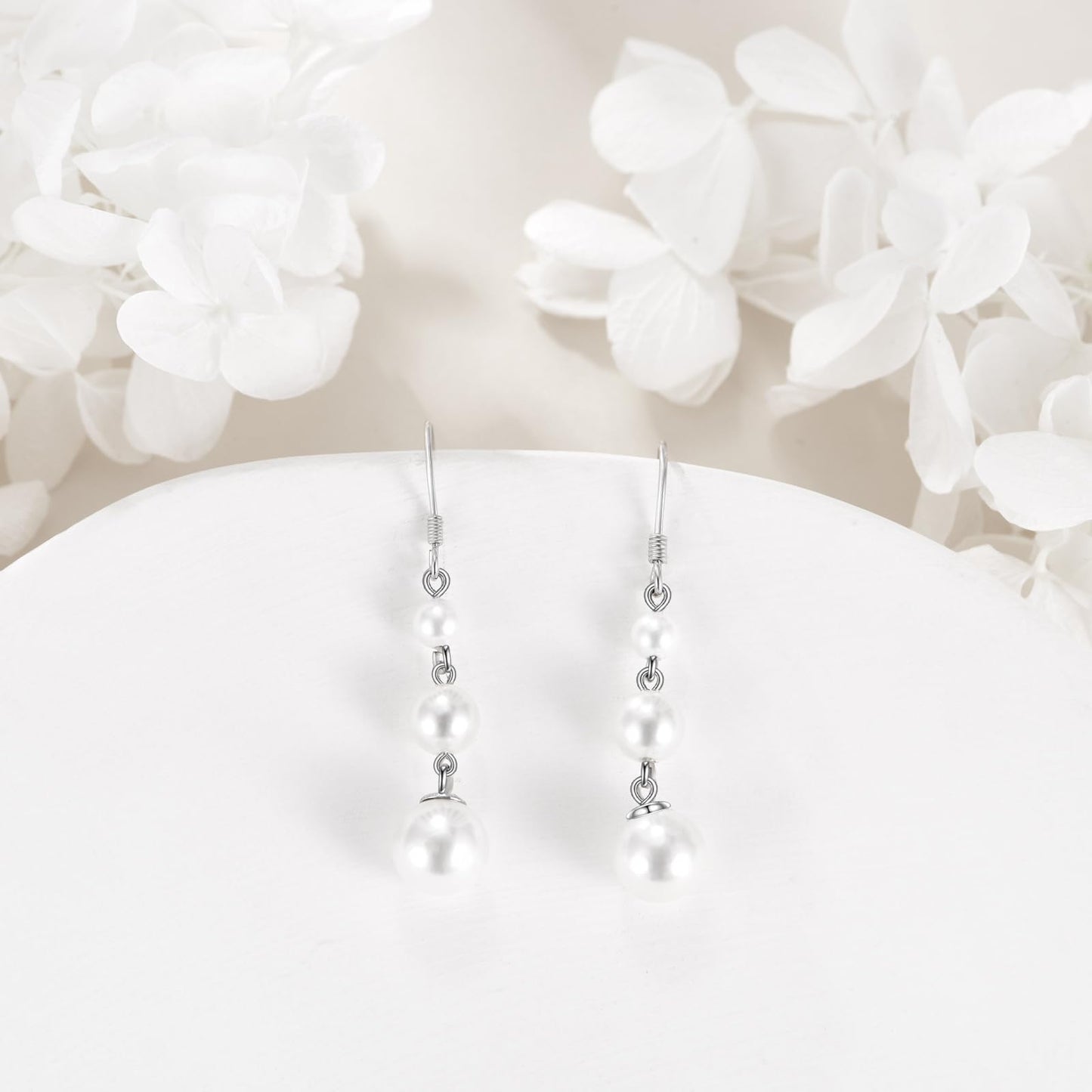 925 Sterling Silver Pearl Dangle Earrings Three Pearls Drop Jewelry Birthday Gifts for Women (Pearl)