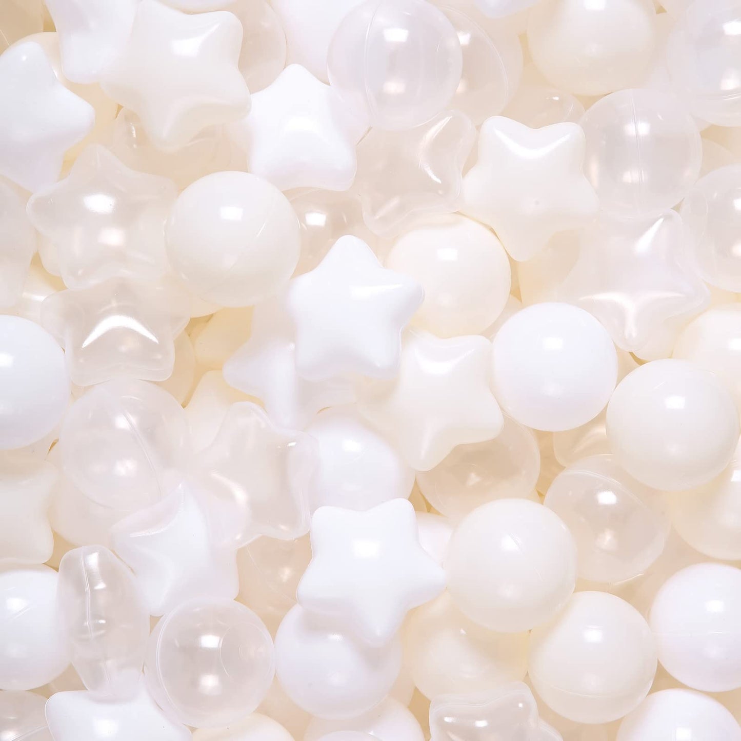 Realhaha Ball Pit Balls 100 PCS, Star Shapes for Babies Kids Playpen Plastic Balls for Babies Ball Pool Puppy Playballs, Beige White Clear