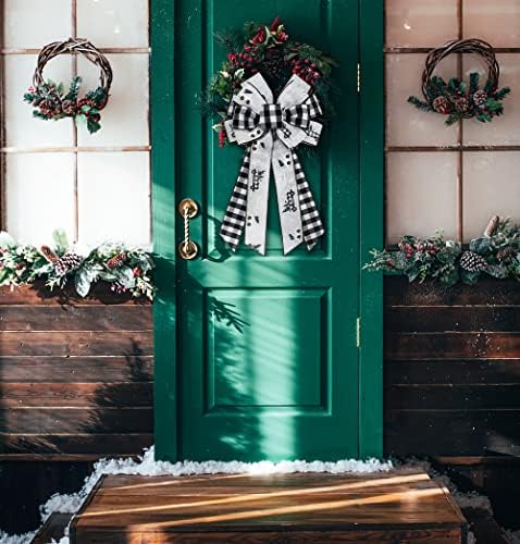Hying Large Christmas Bow for Wreath, Christmas Wreath Bow Black and White Tree Topper Bows Buffalo Plaid Wreath Bow for Front Door Indoor Outdoor Wall Tree Topper Decoration Supplies Xmas Ornament