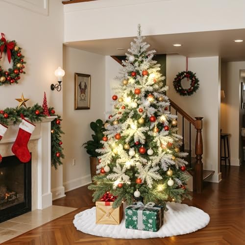 Lanpn Christmas Tree Skirt 60 inch, Faux Fur Xmas Tree Skirt Plush Winter Christmas Tree Mat for Extra Large Artificial Trees Winter Home Party Holiday Indoor Xmas Decorations (White, 150cm)