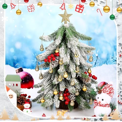 RoundFunny 25 Pcs Mini Christmas Balls Ornaments Set 0.79 Inch Christmas Day Ball Topper Star Tree Hanging Ornaments for Party Decoration(Gold)