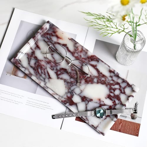 Natural Marble Tray, Coffee Table, Food, Fruit, Paper Cup, Cake Display, Coffee bar, Family Gatherings, Seasonal Holiday Decoration Tray(Viola-rectangle-11 x5 x0.7) - color: Viola-rectangle-11"x5"x0.7"