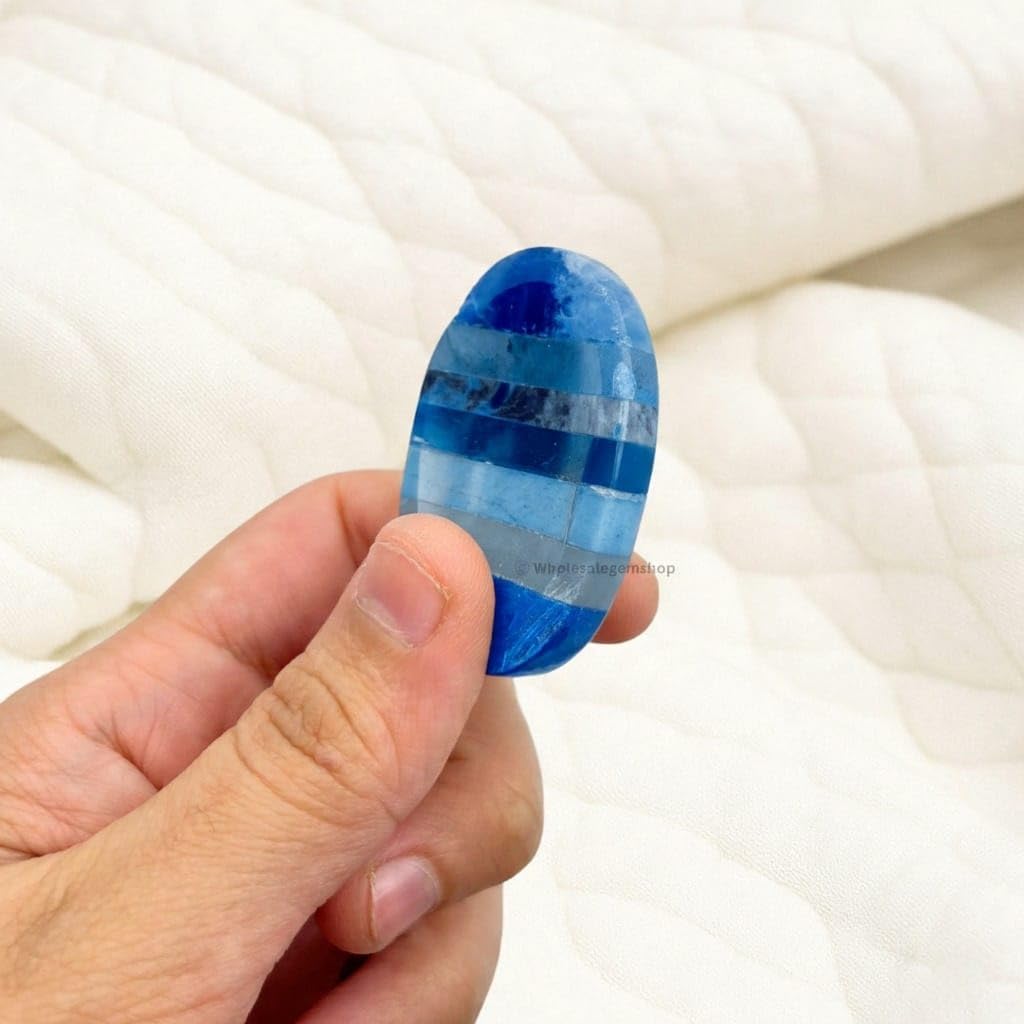 Blue Agate Thumb Worry Stones Metaphysical Gemstone Crystal Healing Reiki Men Women Gift FENG Shui Positive Energy Love Wellness Palm Stones Wicca Powerful
