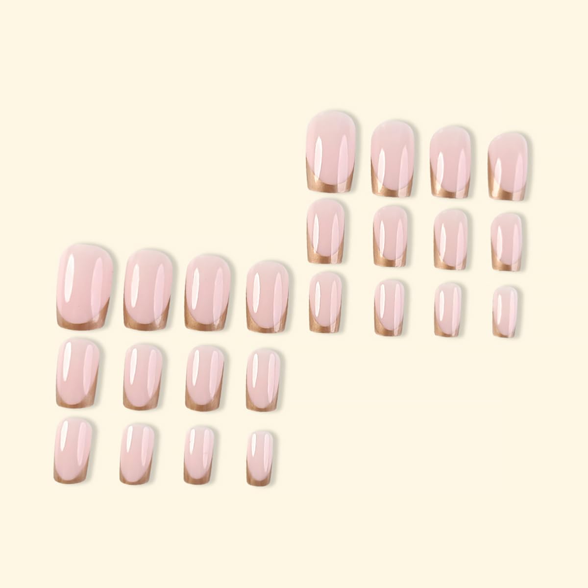 Gold French Tip Press-on Nails - Medium Square Nude Pink Glitter Design, Full Cover Artificial Luxury False Nails, 24pcs DIY Decoration Set