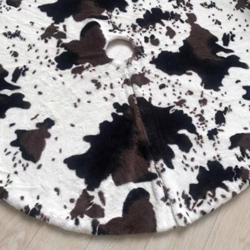 Cow Print Christmas Tree Skirt, Western Cowhide Faux Fur Tree Decorations Mats for Home Party Decorations(30Inch,78CM)