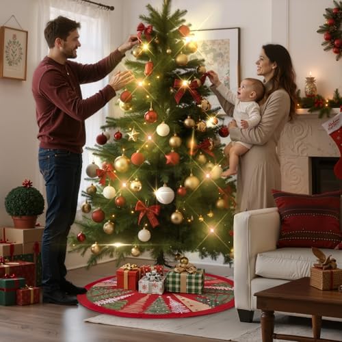 Lanpn Christmas Tree Skirt 30 inch, Velvet Xmas Tree Skirt Winter Christmas Tree Mat for Small Mini Pencil Slim Artificial Trees Winter Home Party Holiday Indoor Xmas Decor (Red, 75cm)