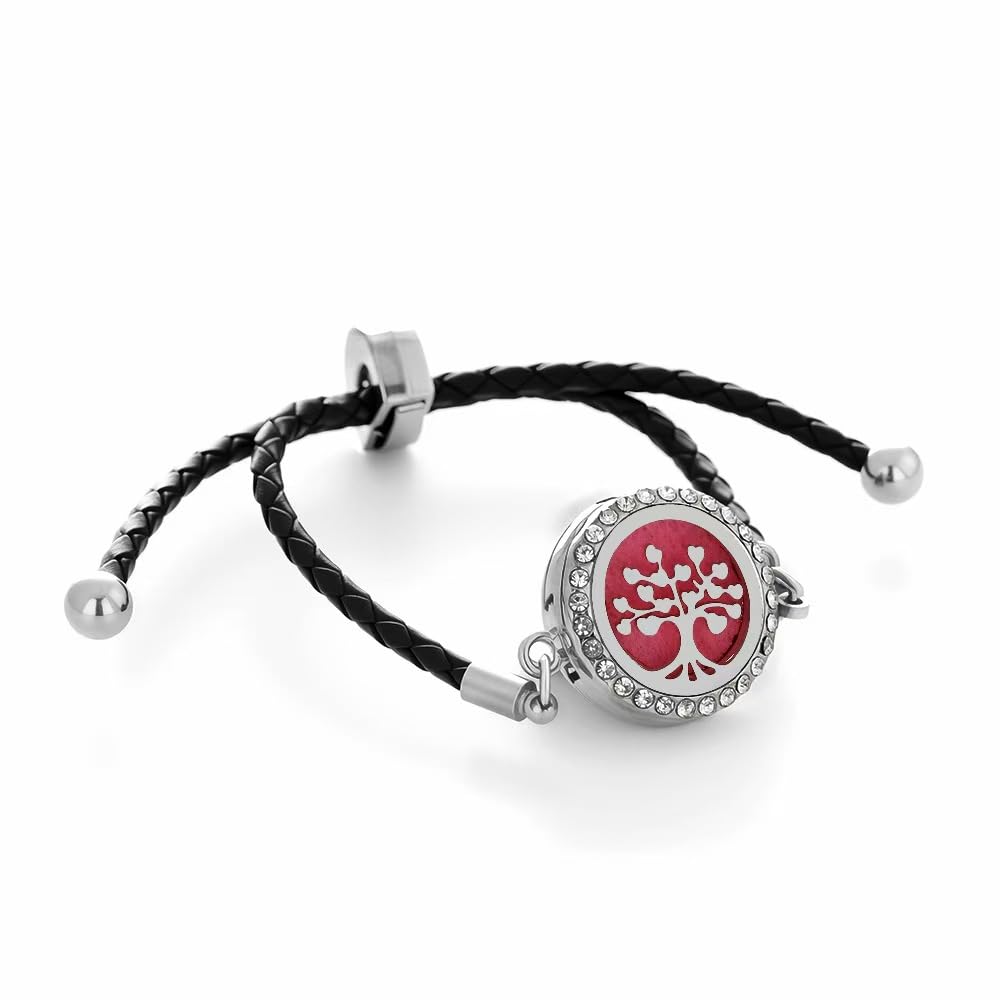 4-Piece Tree of Life Essential Oil Diffuser Bracelet Set - Adjustable Aromatherapy Bracelets Stylish Openwork Tree Pattern Jewelry Unisex Gift Set