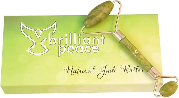 Jade Roller by BRILLIANT PEACE in beautiful Gift Box - relax and beautify with 100% genuine Jade stone facial massager beauty tool for eyes face and neck while rejuvenating skin and promoting wellness