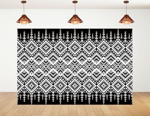 10x5ft Ethnic Geometric Backdrop Black White Tribal Pattern Photography Background for Minimalist Boho Party and Art Display Wall Decorations Tapestry Photo Booth Props - size: 10x5ft