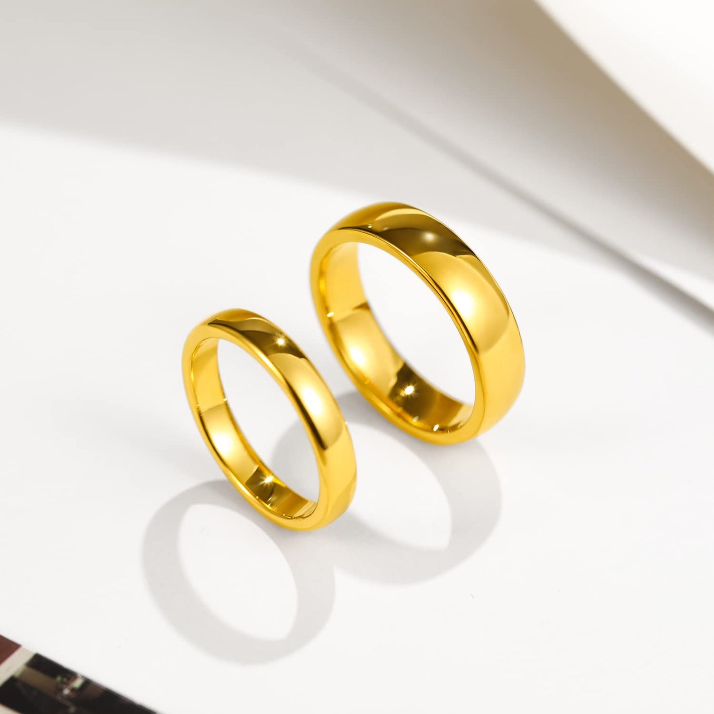 Greenpod 4mm 24K Gold Plated Tungsten Rings for Women High Polish Dome Plain Classic Wedding Bands Comfort Fit Size 6.5