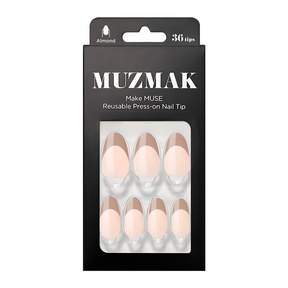 MUZMAK Reusable Press on Nails Long Medium Short 36Pcs Pink Fake Nails with Designs Red french tip Cute Gel (Cafe Latte (Almond))