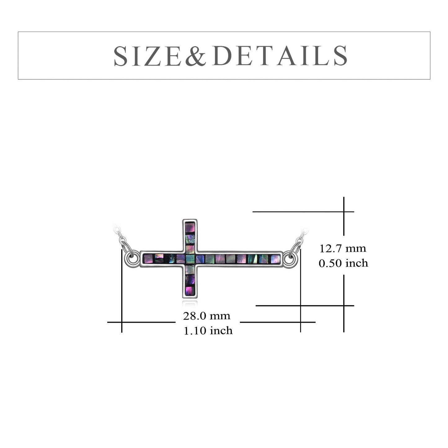 YFN Sideways Cross Necklace Sterling Silver Abalone Shell Cross Pendant Jewelry Gifts for Women Men