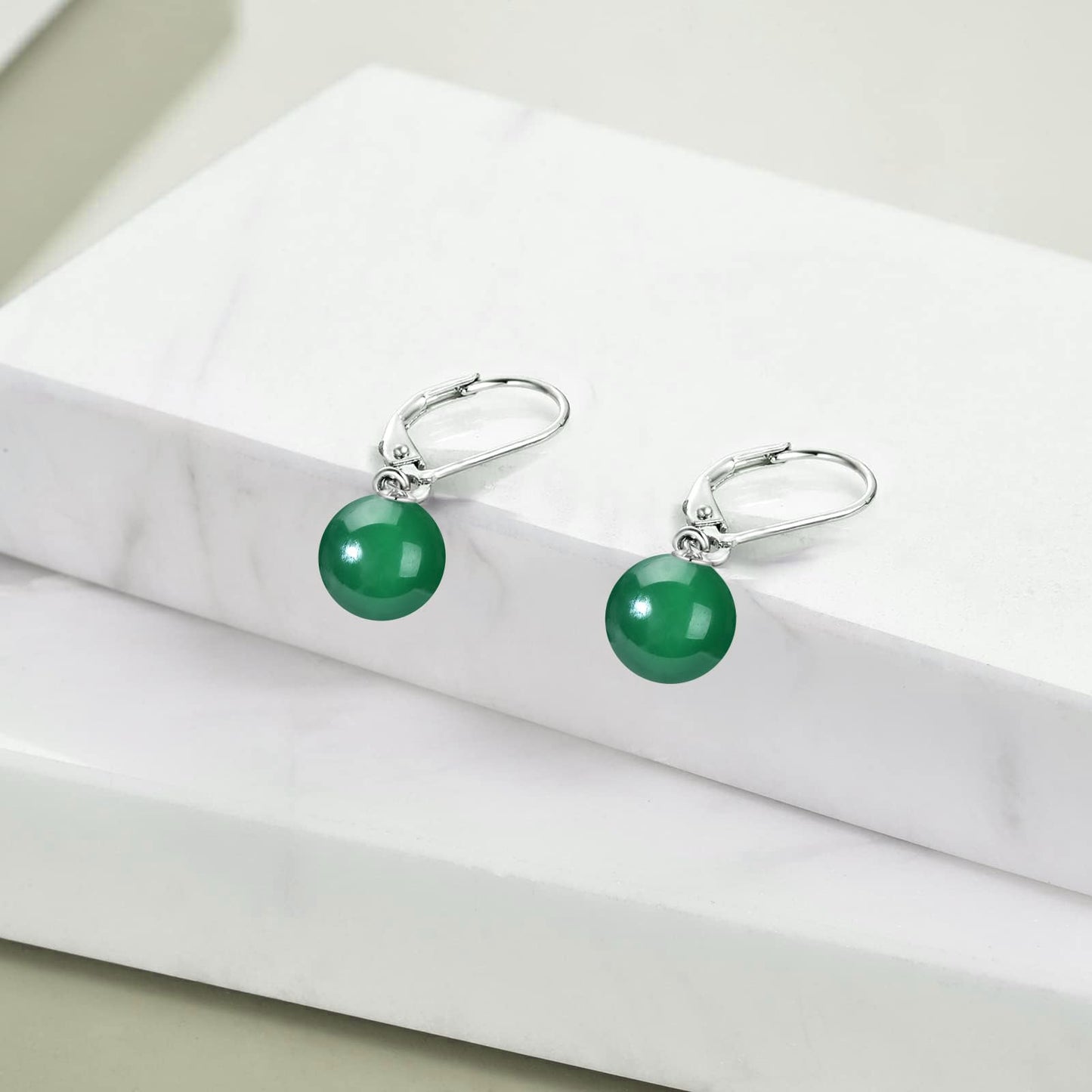 925 Sterling Silver Green Agate Leverback Earrings Dangle Drop Jewelry Gifts for Women (Green Agate)