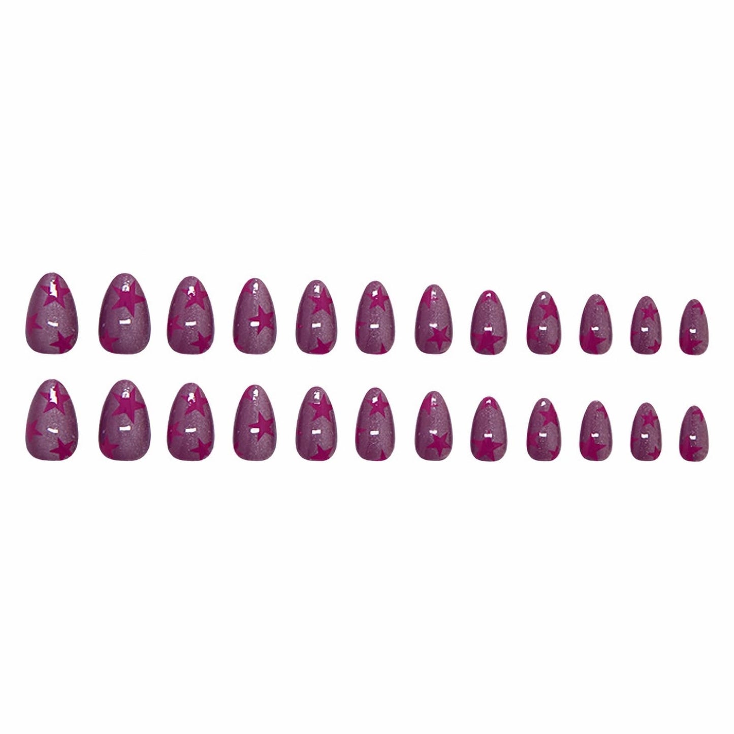 MISUD Press on Nails - Short Almond Fake Nails with Purple Star, Acrylic Bling Cat Eye Design 24 pcs