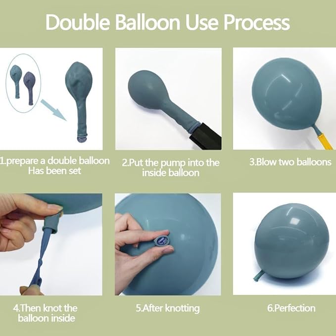 Dusty Blue & Mint Green Balloon Arch Kit, Double Stuffed with Clear Bobo – Slate Blue, Olive, White & Beige Latex Balloons for Baby Shower, Bridal & Wedding