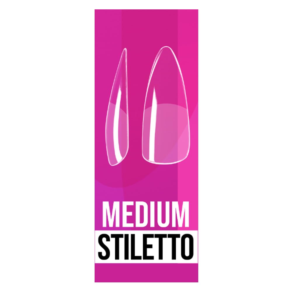 Ibd Clear Soft Gel Tips - Medium Stiletto, Full Coverage Nail Extensions, Press-On Nail Kit, 1-Pack