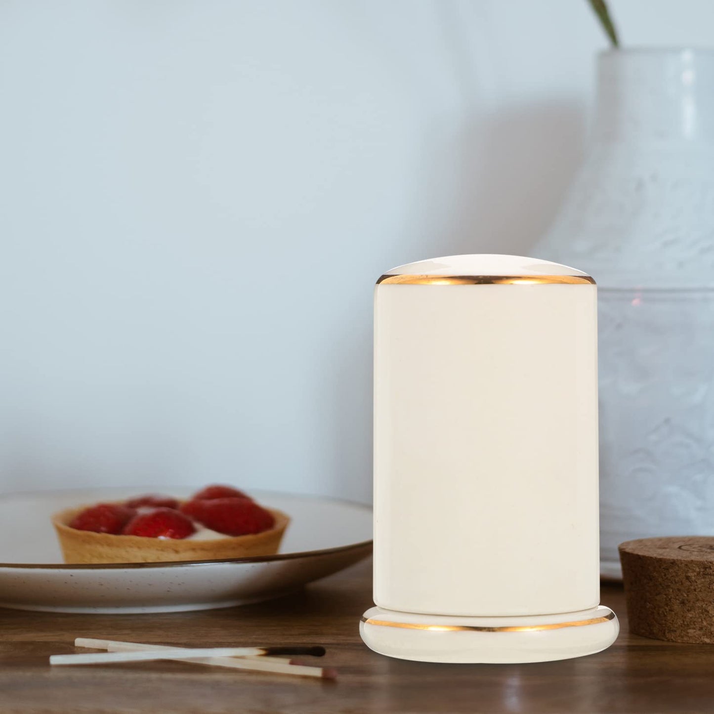 Zerodeko Ceramic Toothpick Holder with Lid Porcelain Toothpick Dispenser Box for Home Restaurant Desktop Container Dustproof Moisture Resistant White Gold Trim