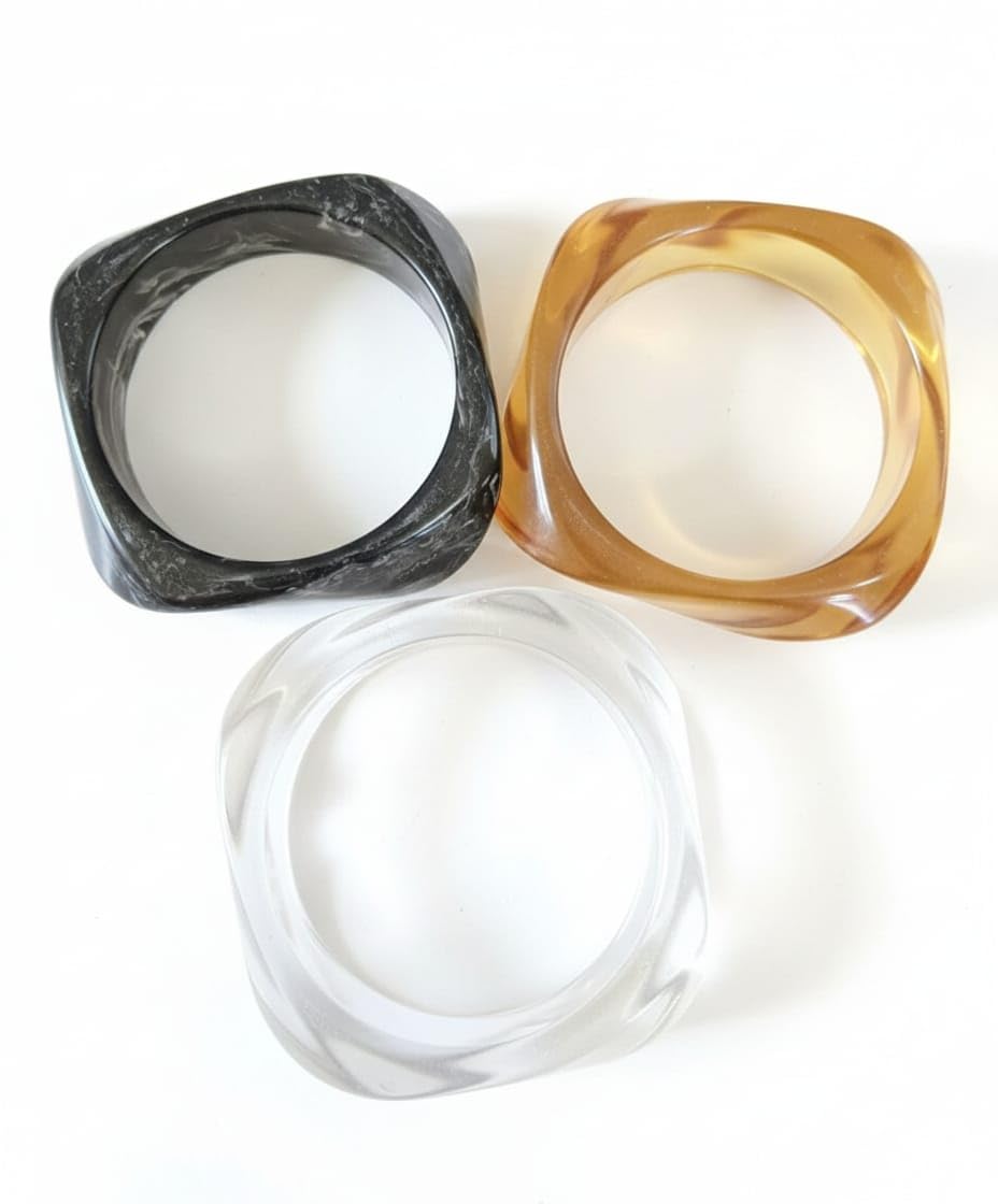 SHAFA IMPEX Acrylic Bangle Bracelets for Women, Colorful Resin Chunky Wide Irregular Jewelry, 3 Pieces