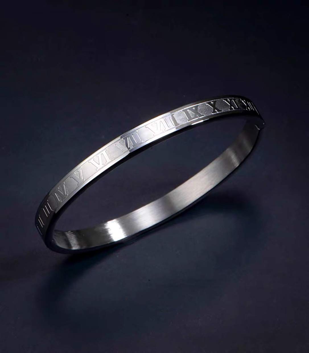 Jarlinwel Gold Silver Plated Bracelets for Men Women Roman Numeral Bangle Bracelet Stainless Steel Personalized Engraved Unisex Gift (Silver 6mm Womens)