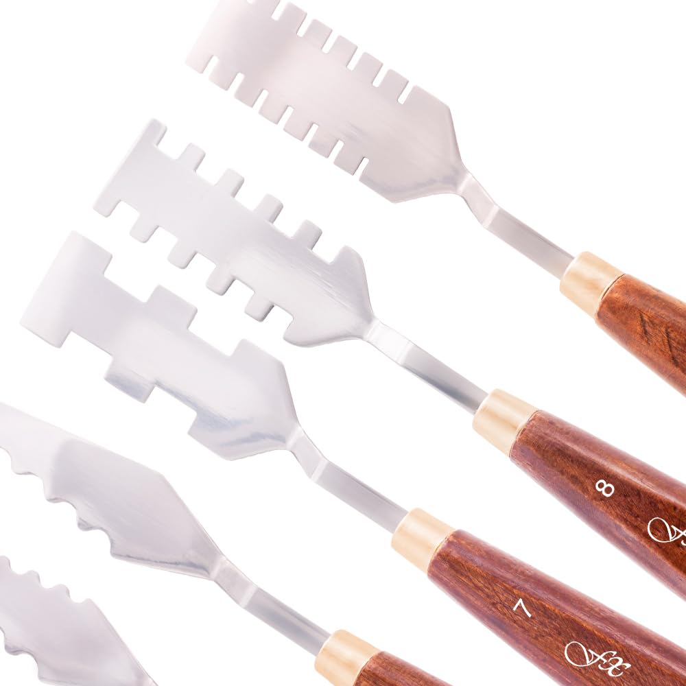 Creative Mark Painting Palette Knife Set FX Special Effects Flexible Stainless Steel Mixing & Painting Spatula Knife Set Wood Handle Create Texture With 9 Distinctive Blade Shapes [Set of 9]