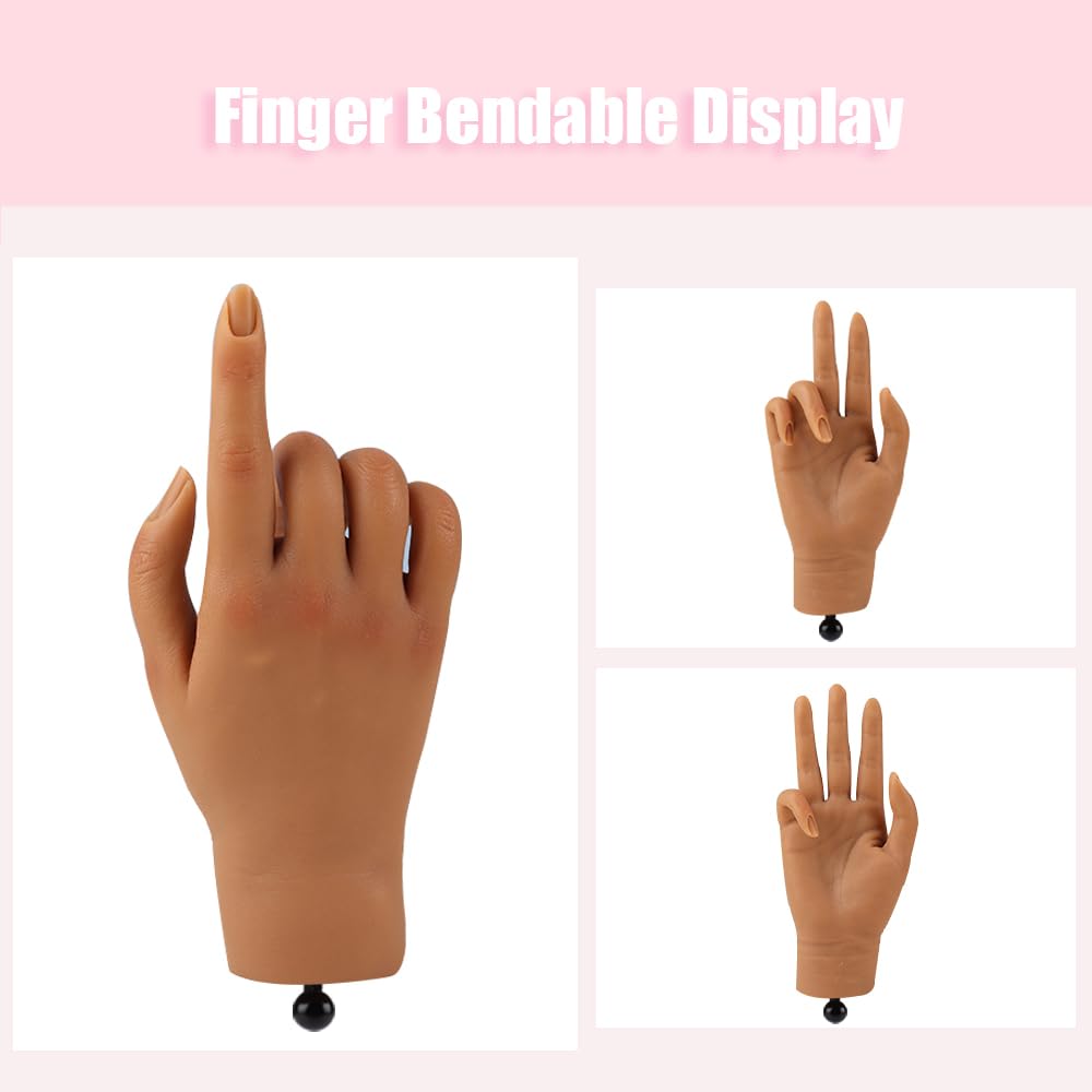 Nail Pratice Training Hand for Acrylic Nails with Stand Bracket,Soft Silicone Maniquin Hand, Flexible Bendable Nail Practice Fake Hand for Nails Art Practice Tool