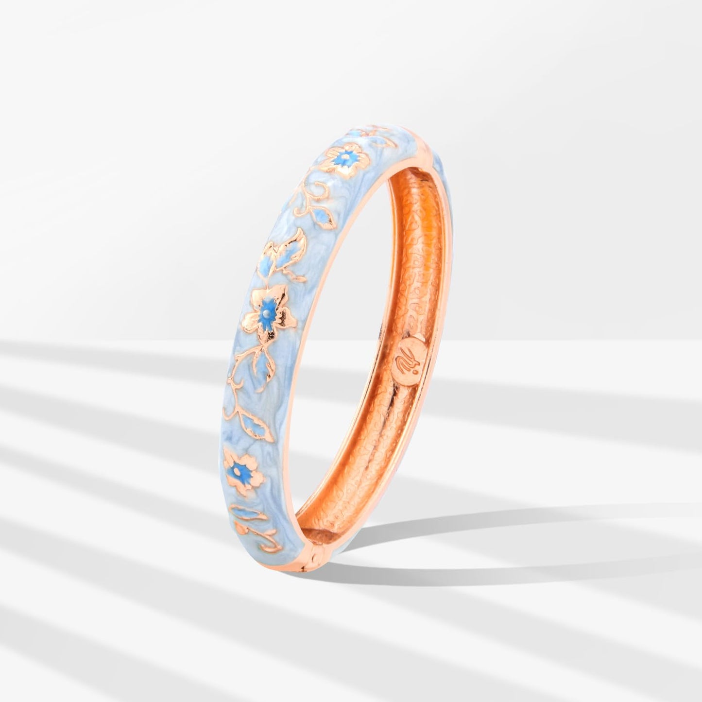 UJOY Flowers Bracelet Multi-Colors Cloisonne Wedding Jewelry Gift Women Enameled Bangles Opening Hinged 55A82 Light Blue