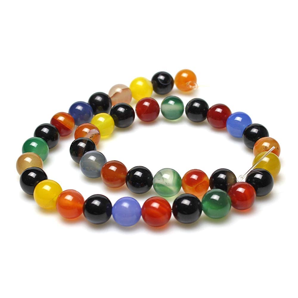 MJDCB Natural Stone Beads Colorful Agate Round Loose Beads for DIY Necklace Bracelat Jewelry Making (10mm)