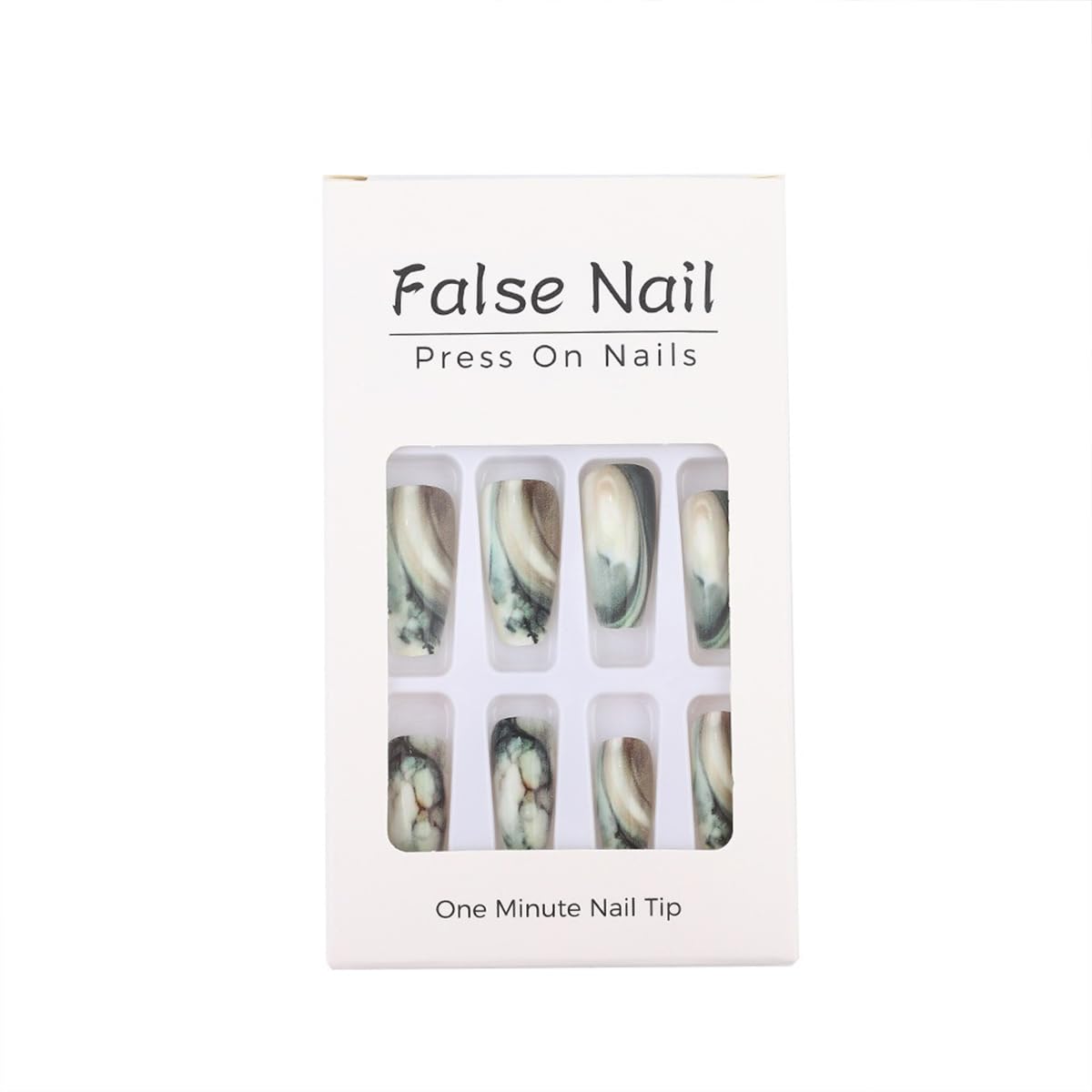 Medium Press On Nails Coffin Shaped Glue On Nail Green White Gradient Stripes Fake Nails With Designs Reusable Full Cover False Nails Cute Stick On Nails For Women 24pcs