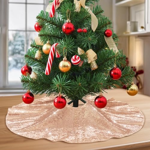Poise3EHome Rose Gold Christmas Tree Skirt, 24 Inch Sequin Tree Skirt